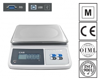 Waga kontrolna CAS PR2N-15 CD LCD (w/RS232/USB), biała obudowa